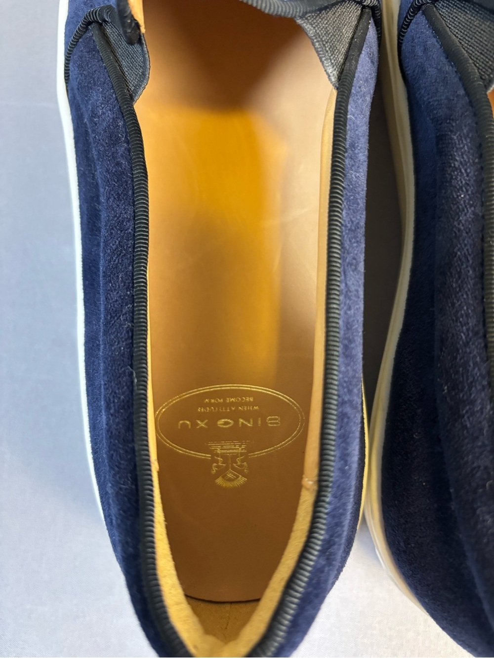 Bing Xu Brand New Navy Velvet Slip-On Sneakers with Flamingo Embroidery Size 39 - Picture 8 of 9